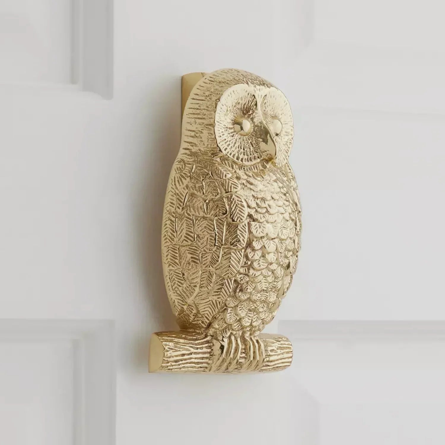 Brass Owl Door Knocker Wooden Door - Coates & Warner